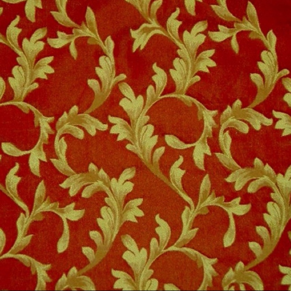 Monaco Color Ruby Faux Silk Gold Vine Fabric